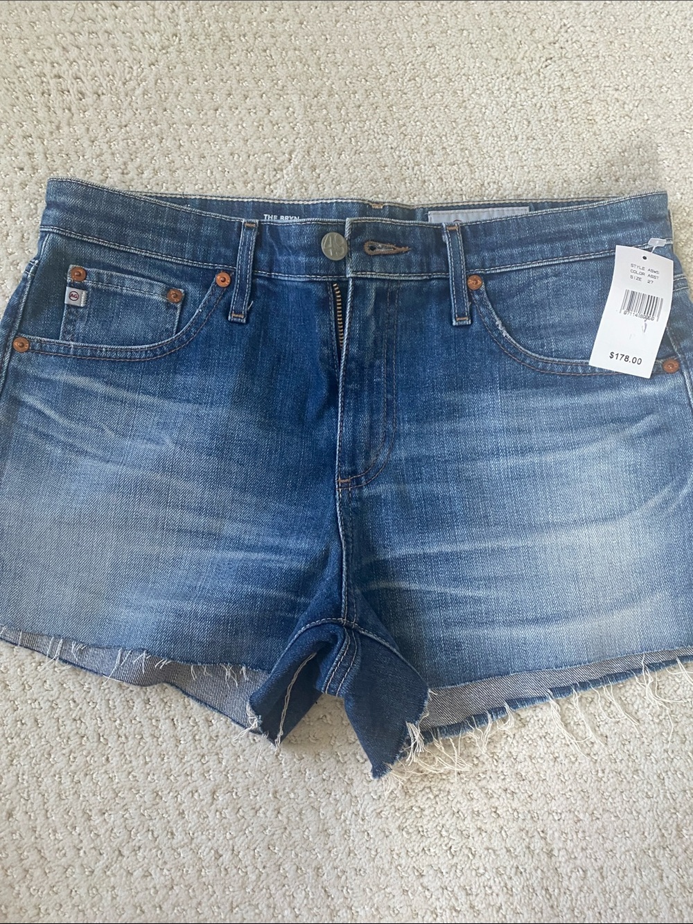 New AG The Brynn Blue Washed Cutoff Denim Shorts, size 27